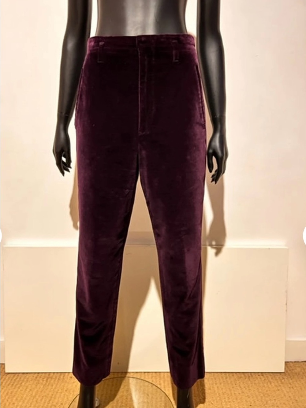 Velvet Straight-Leg Men's Pants in Deep Plum